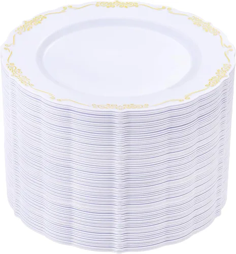 Vista 28 de DaYammi 60 platos de plástico blanco, platos de postre desechables de 7.5 A Blanco