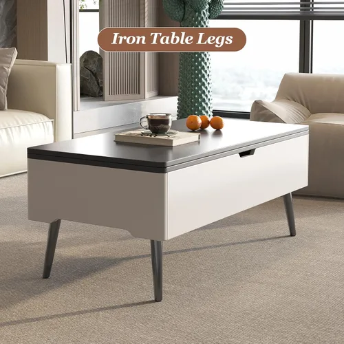 Vista 6 de Guyii Mesa auxiliar elevable con compartimento de almacenamiento oculto, mesa central multifunción 3 en 1, mesa de centro moderna elevable, mesa