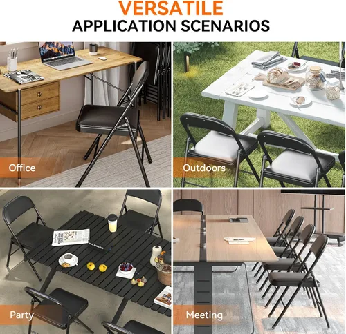 Vista 7 de Fenbeli Paquete de 1 silla plegable con cojín, silla de metal negro con asiento acolchado y marco de acero duradero, sillas plegables de capacidad