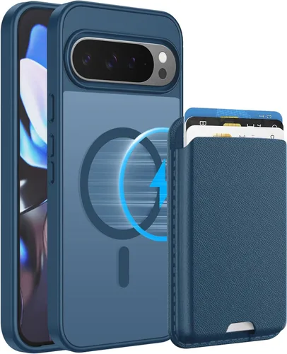 Vista 23 de Funda magnética para Google Pixel 9A con soporte para tarjetas, funda magnética desmontable, [compatible con MagSafe] a prueba de golpes con ranura