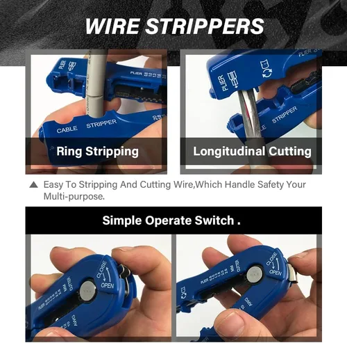 Vista 3 de ASA TOOLS CSB - Pelacables y cortador, herramienta de pelado de cables de alta resistencia múltiple para pelar cables, corte (cuchillas dobles)