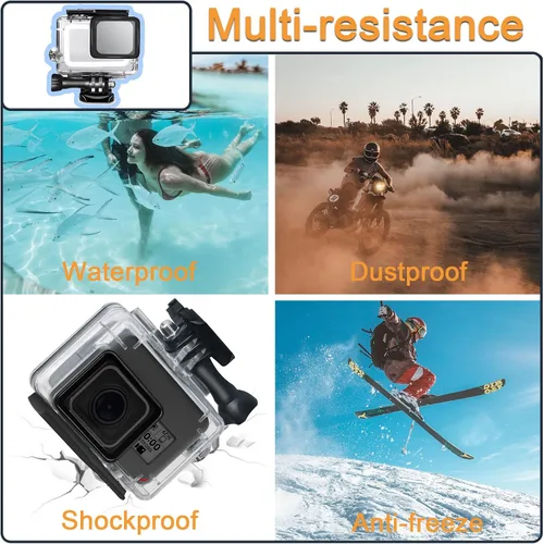 Vista 6 de Carcasa impermeable para GoPro Hero 5 6 7 Negro, carcasa protectora de buceo subacuático con soporte para Go Pro Hero5 6 Hero7 Kit de accesorios