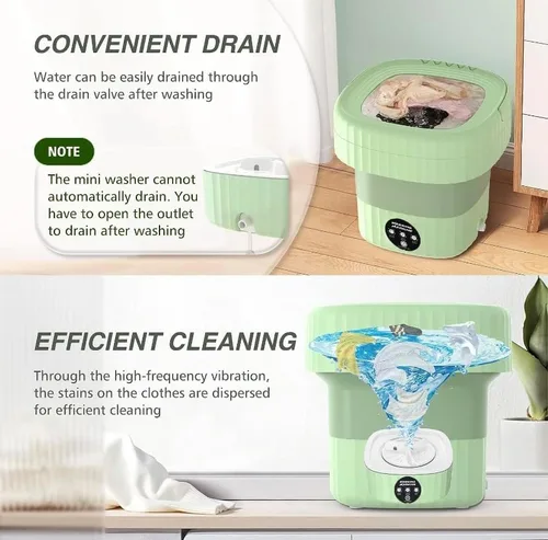 Vista 6 de Lavadora plegable, mini lavadora de alta capacidad de 8 litros, con 3 modos de limpieza profunda, lavadora pequeña media automática para ropa