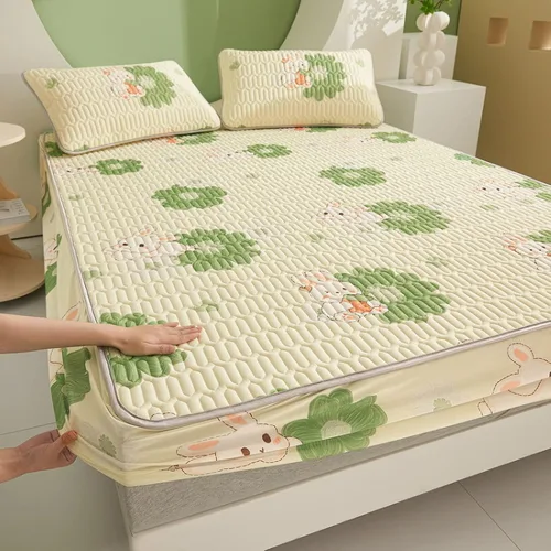 Vista 11 de FCLDESHOP Sábanas de bolsillos profundos, sábana bajera con estampado de látex fresco grueso de verano, protector de colchón de animé de dibujos