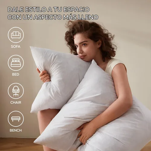 Vista 5 de Juego de 2 rellenos de almohada lumbar de plumas de 12 x 20 pulgadas, relleno de almohada decorativa para fundas, ajuste más completo con soporte