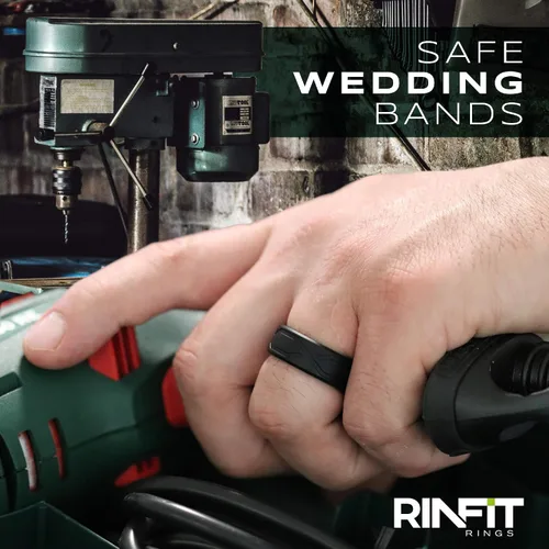 Vista 8 de Rinfit Anillos de silicona para mujeres y hombres, juegos de anillos de boda de silicona para él y ella, anillos de boda de goma de diseño