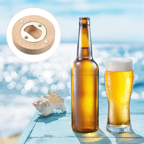 Vista 5 de uxcell Abridor de botellas de cerveza, imán magnético de madera, herramienta de barra de cocina adecuada para nevera, gabinete, club, madera