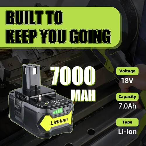 Vista 2 de Paquete de 2 baterías de repuesto de 7.0Ah P108 para Ryobi 18V y cargador Combo P117 compatible con baterías Ryobi P100 P102 P103 P104 P105 P106