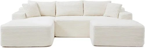 Vista 9 de Sofá modular sin huesos, sofá modular de 108 pulgadas con asiento profundo, sofás de pana en forma de U con diván izquierdo para sala de estar,