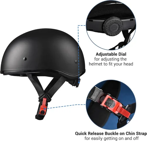 Vista 5 de AHR Half Helmet with Sun Visor, Quick Release Buckle Half Face Warrior Negro mate con visera