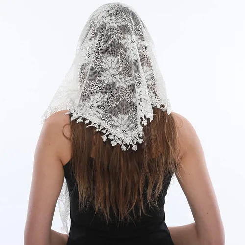 Vista 5 de LMVERNA Bufanda latina con velo de encaje triangular para damas de honor