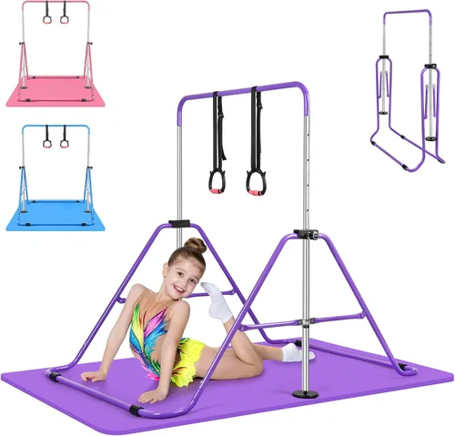 Vista 10 de Expandable Gymnastics Bars with Ring, Adjustable Height Gymnastic Horizontal Bars, Gym Junior Training Bar Children Folding Training Monkey Bars for