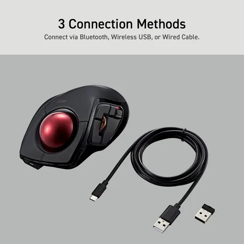 Vista 5 de ELECOM DEFT PRO Ratón de Trackball, con cable, inalámbrico, conexión Bluetooth de 3 tipos, diseño ergonómico, función de 8 botones, bola roja