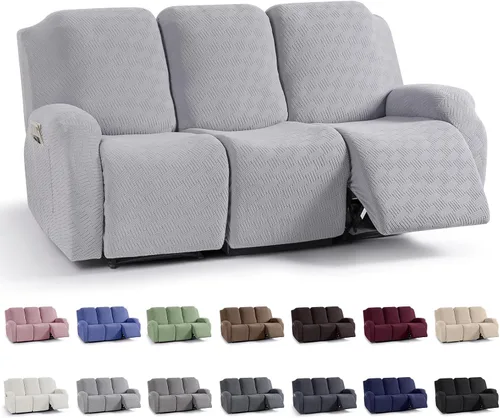 Vista 22 de KinCam Fundas para Reclinables, Fundas Elásticas para Sillas Reclinables, Fundas para Sofá Reclinable con Rayas Jacquard, Fundas Protectoras de Negro