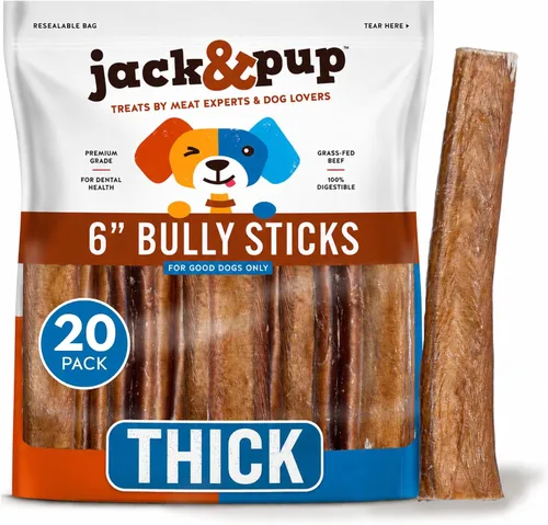 Vista 14 de Jack&Pup Bully Sticks de 6 pulgadas para perros (paquete de 6) - Jumbo
