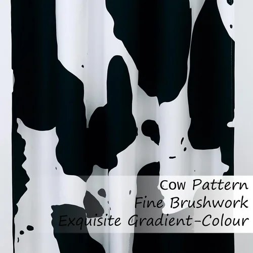 Vista 8 de Tritard Cortinas de oscurecimiento de habitación con estampado de vaca, 2 paneles con ojales, diseño de animales occidentales, color blanco y negro
