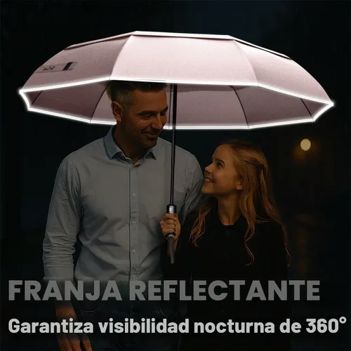 Vista 6 de Royal Walk Paraguas plegable resistente al viento, viaje compacto y fuerte, lujoso, mango de madera real, apertura y cierre automático, doble toldo