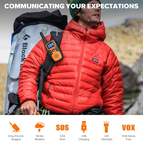 Vista 2 de Wishouse Walkie Talkies para niños y adultos, radios recargables de 2 vías, regalo, accesorios de senderismo, equipo de campamento con lámpara