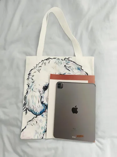 Vista 6 de Bonita bolsa de lona para mujer con diseño de perro, reutilizable, ligera, bolsa de compras para el trabajo, picnic, playa