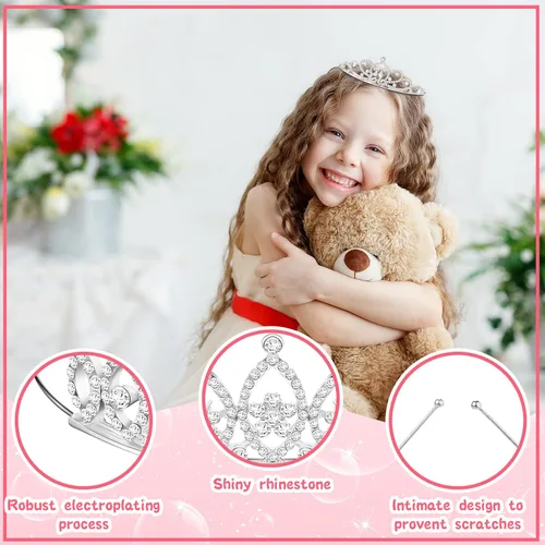Vista 3 de 32 piezas de tiara de cristal para niñas, tiara de diamantes de imitación, diadema de princesa de cristal, corona de corazón plateado, diadema