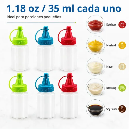 Vista 3 de Mini botellas exprimibles para condimentos de 1.18 onzas, paquete de 6