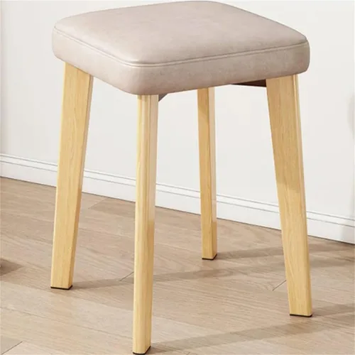 Vista 5 de Solid Wood Square Office Stool Stackable & Scratch Resistant Stool Living Room Dining Table Stool High Stool Makeup Stool Fabric Small Square Stool