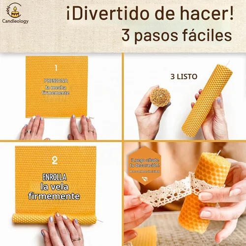 Vista 3 de Kit de fabricación de velas de cera de abejas para principiantes, con 7 hojas de cera de abeja y múltiples decoraciones para hacer velas