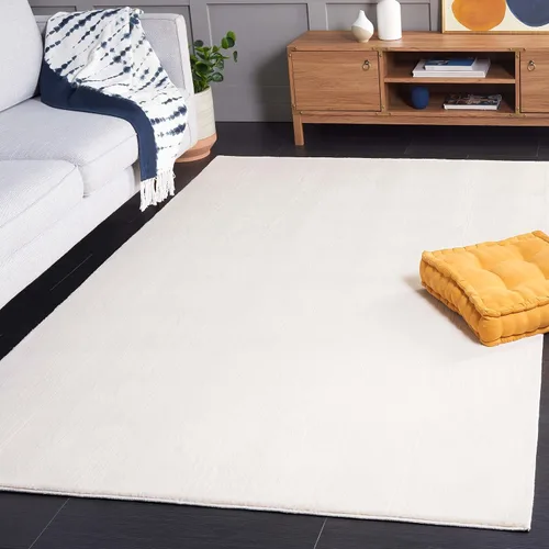 Vista 14 de SAFAVIEH Alfombra lavable, colección de pelo sintético de conejo, 4 x 6 pies, color plateado, antideslizante y fácil de limpiar, pelo grueso ultra