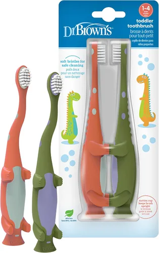 Vista 13 de Dr. Brown's Cepillo de dientes para niños pequeños, dinosaurio, verde, paquete de 1