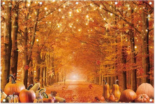 Vista 8 de Fondo de fotografía de otoño de 7 x 5 pies, hojas de arce de otoño, calabaza, fondo para dar amigos, suministros de fiesta de Acción de Gracias