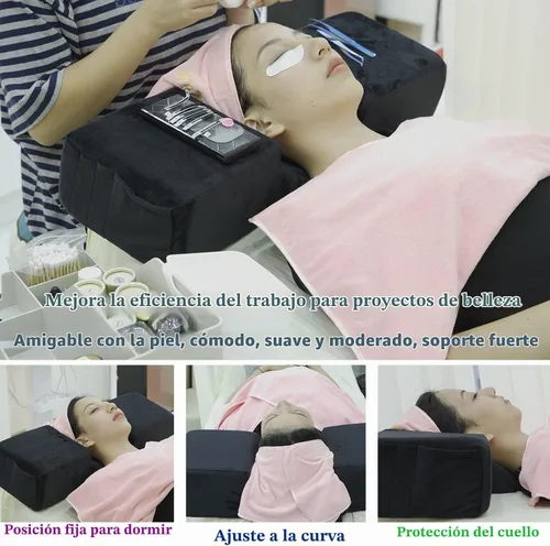 Vista 6 de Almohada de pestañas para extensiones de pestañas, almohada ergonómica de Almohada de cabeza para amarre con organizadores laterales