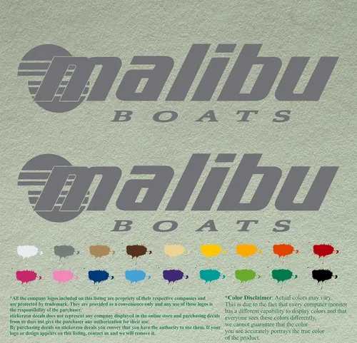 Vista 6 de Malibu Boat - Juego de 2 calcomanías de vinilo de repuesto compatibles con botes de restauración (12 pulgadas, negro 070)