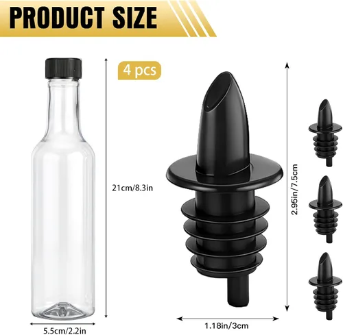 Vista 2 de Tioncy 4 juegos de botellas de plástico de 10 onzas con vertedores, 4 botellas de plástico para jarabe de cuello largo con vertedor y tapas