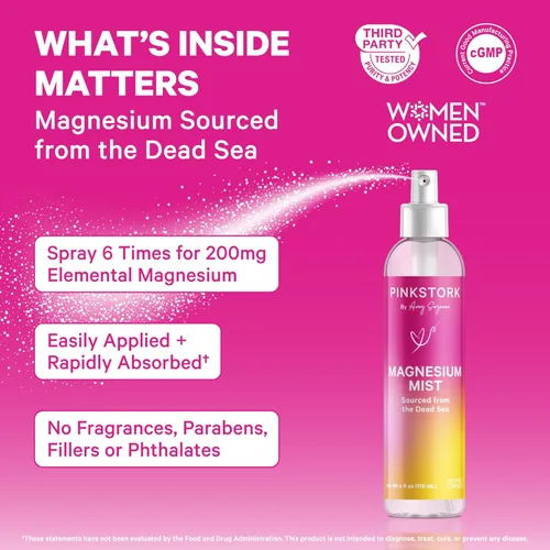 Vista 2 de Pink Stork Mist: Espray con magnesio para aliviar los mareos y náuseas matutinas – Promueve los niveles de energía, la calidad del sueño y más