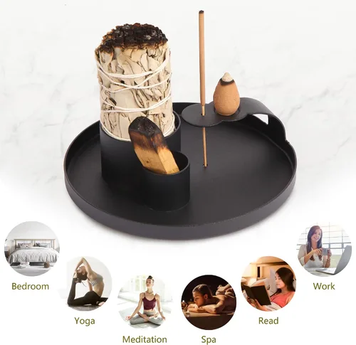 Vista 8 de Soporte de incienso 4 en 1, soporte para quemador de salvia, quemador de palo santo, bandeja de captura de cenizas de 5.47 pulgadas, soporte