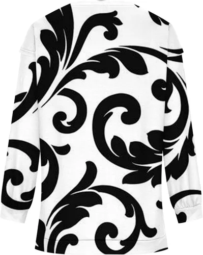 Vista 3 de GIANTHONG Camisetas de otoño para mujer, camisetas de cuello redondo impresas, ropa de manga larga, ajuste regular, ajuste holgado, blusa