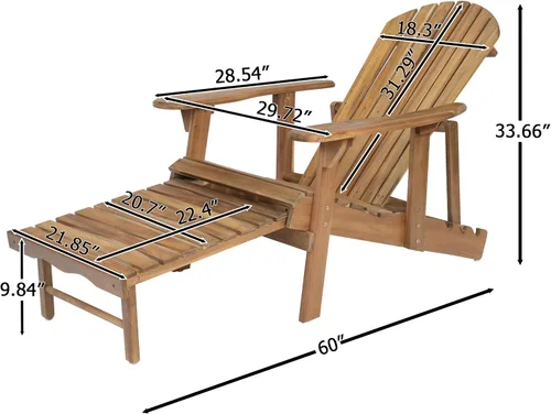 Vista 6 de Sillas Adirondack plegables teñidas naturales, sillas de terraza al aire libre, sillas de patio, con reposapiernas extensible para piscina, Teñido