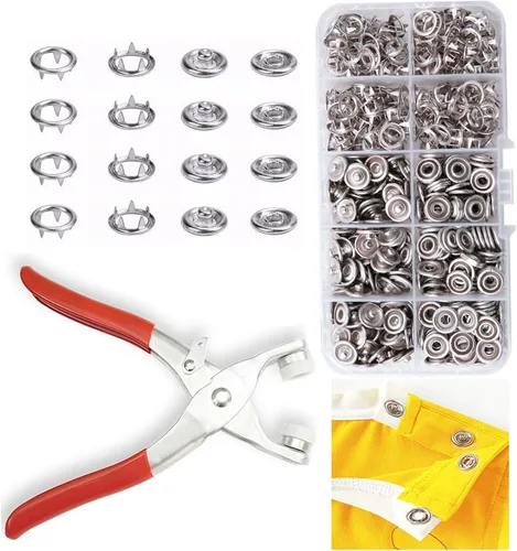 Vista 6 de GTAAOY 100 juegos de botones de presión de metal de 0.374 in perfectos para ropa, sombreros y costura, 5 colores de broches huecos con alicates