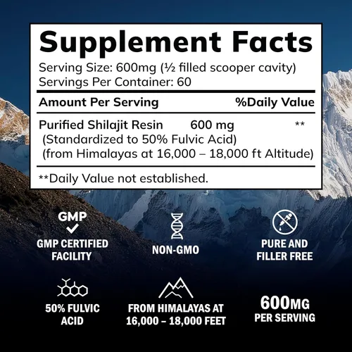 Vista 3 de Resina Shilajit pura del Himalaya para hombres y mujeres, 600 mg, suplemento de extracto natural con más de 85 minerales traza y ácido fúlvico