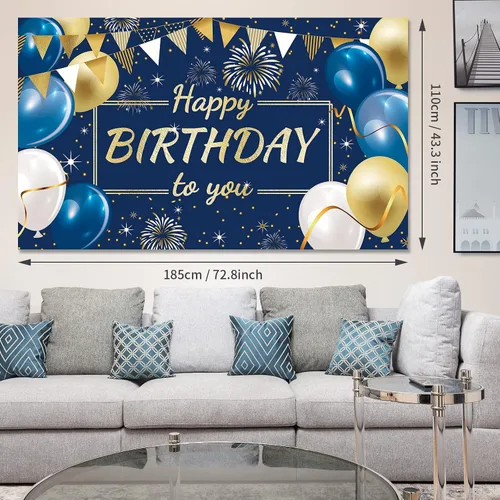 Vista 2 de Decoración de feliz cumpleaños telón de fondo para fotos para niños y niñas 1 telón de fondo de feliz cumpleaños, 1 rollo de cinta con globos