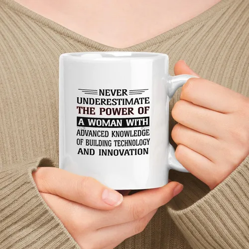 Vista 203 de Taza de cerámica blanca de 11 oz de regalo para mujer, nunca subestimes el poder de la mujer con talento para un diseño de software escalable