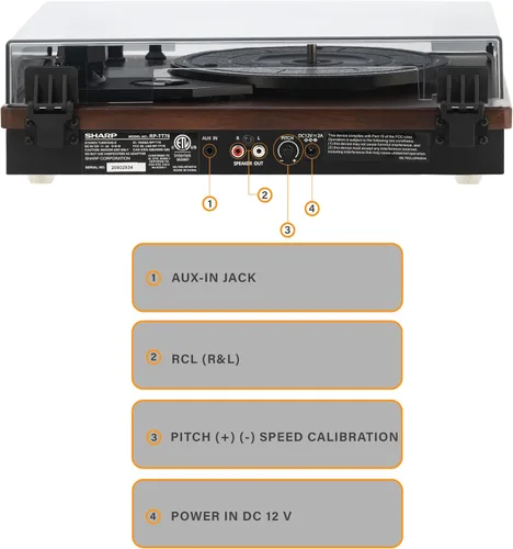 Vista 4 de Sharp RP-TT70 Tocadiscos de vinilo: Tocadiscos Bluetooth dual de 3 velocidades de 12 pulgadas con altavoces estéreo