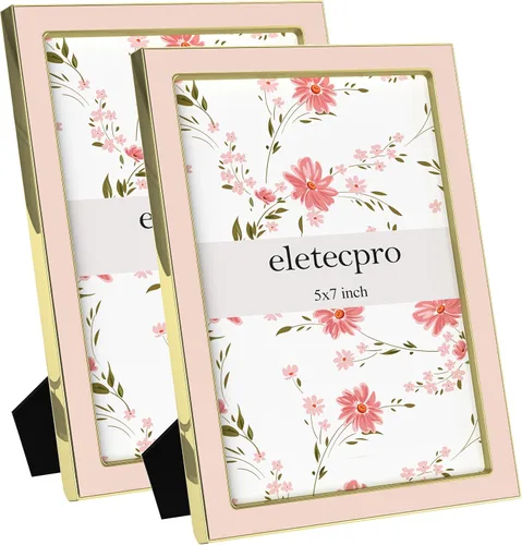 Vista 56 de eletecpro 4x6 Enamel Picture Frame with Real Glass Cover, Pink, 1-Pack Rosa con oro