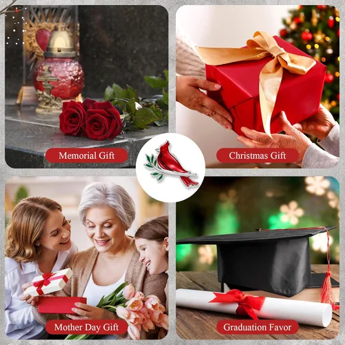 Vista 4 de Jexine Memorial Cardinal Sign Pins Set Funeral Pocket Token Guardian Gifts Pocket Oil Dropped Religious Funeral Favors Celebration of Life Memorial