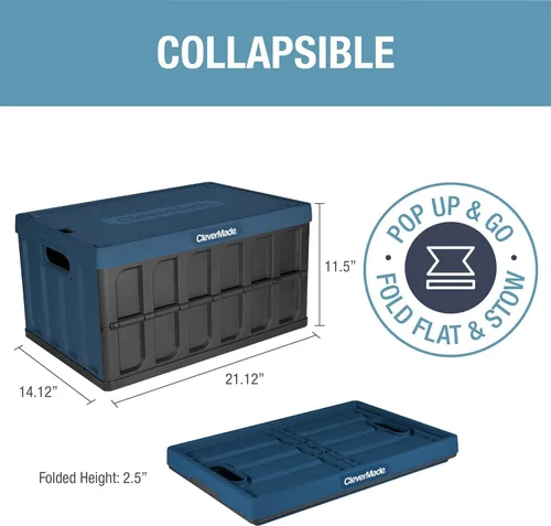 Vista 2 de CleverMade Contenedores de almacenamiento plegables con tapas, 46L paquete Obsidiana