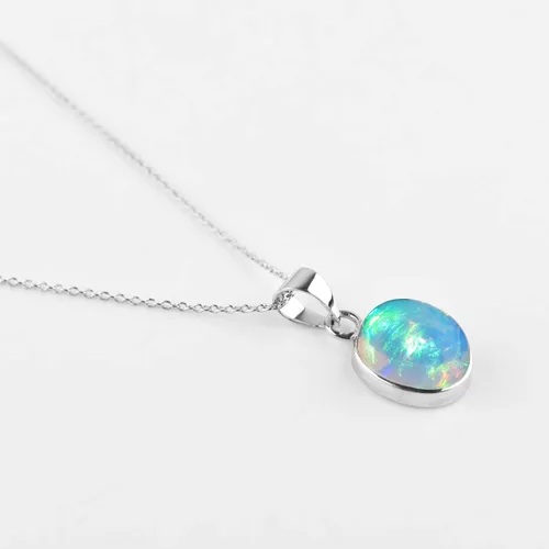 Vista 3 de Collar de plata de ley para mujer, dije delicado de bisel ovalado de ópalo etíope, joyería hecha a mano con piedra natal de octubre, cadena de plata