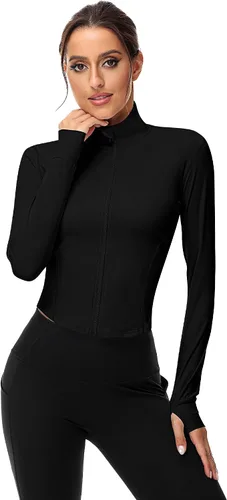 Vista 2 de Paquete de 2 chaquetas de entrenamiento para mujer, camisetas de entrenamiento de manga larga con agujeros para el pulgar, chaquetas ligeras