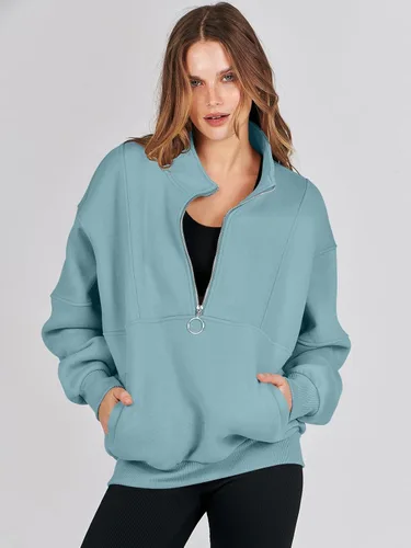 Vista 6 de ANRABESS Sudaderas de forro polar con media cremallera para mujer, de gran tamaño, con cremallera de un cuarto, ropa de moda para otoño de 2024