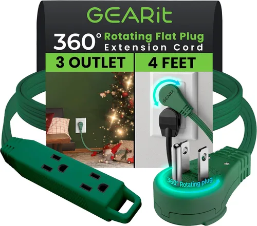 Vista 9 de GEARit Cable de extensión de enchufe plano giratorio de 360° de 3 pies, cable de alimentación de perfil bajo de 3 salidas, ahorro de espacio