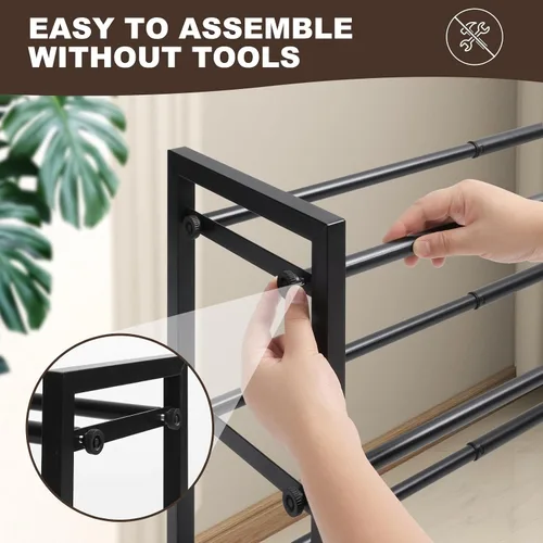 Vista 6 de SALADAYS Zapatero expandible de 3 niveles, organizador de almacenamiento de zapatos ajustable, estructura de metal resistente y duradera, zapatero